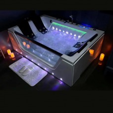 Bañera de hidromasaje 180×120 cm con bluetooth 50 chorros cascada Led bomba de aire y agua  