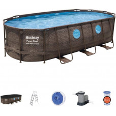 Bestway Piscina Desmontable Tubular Power Steel Oval Diseño Ratán 549x274x122 cm con Depuradora Cartucho 5.678 L/H con Cobertor y Escalera Bestway Piscina Desmontable Tubular Power Steel Oval Diseño Ratán 549x274x122 cm con Depuradora Cartucho 5.678 L/H con Cobertor y Escalera