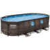  Bestway Piscina Desmontable Tubular Power Steel Oval Diseño Ratán 549x274x122 cm con Depuradora Cartucho 5.678 L/H con Cobertor y Escalera 
