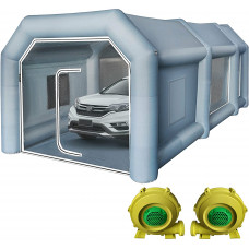  Carpa de Cabina de Pintura Inflable de 32.8x16.4x11.5FT con sopladores de Alta Potencia mejorados 750W + 350W, Carpa de Cabina de Pintura Inflable Profesional con Sistema de Filtro 