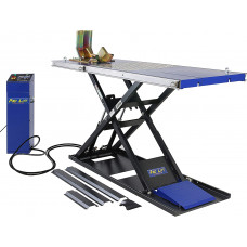 Elevador de tijeras, 75 mm, plano, para motocicleta, accionamiento eléctrico, 600 kg Elevador de tijeras, 75 mm, plano, para motocicleta, accionamiento eléctrico, 600 kg