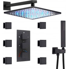 ENGA - Juego de alcachofa de ducha y válvula mezcladora termostática de 12 pulgadas y 6 pulverizadores de cuerpo de masaje y alcachofa de ducha de mano ENGA - Juego de alcachofa de ducha y válvula mezcladora termostática de 12 pulgadas y 6 pulverizadores de cuerpo de masaje y alcachofa de ducha de mano