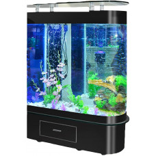  Pecera De Vidrio De Escritorio para Sala De Estar De Cabeza Redonda, Acuario Automático, Sin Cambio De Agua, Adecuado para La Sala De Estar De La Oficina En Casa, Pecera De Oro,Negro,120cm 