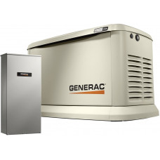  Generac 7043 Generador de reserva casero 22kW/19.5kW, refrigeración por aire, con interruptor de transferencia de 200 amperios, aluminio 