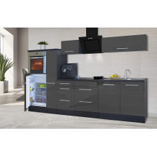  respekta Cocina Pequeña Cocina Bloque de Cocina Cocina Amueblada y Equipada Alto Brillo 300 cm Roble - Gris, 270 cm 